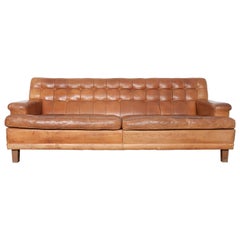 Vintage Brown Leather Merkur Sofa Designed by Arne Norell, Sweden