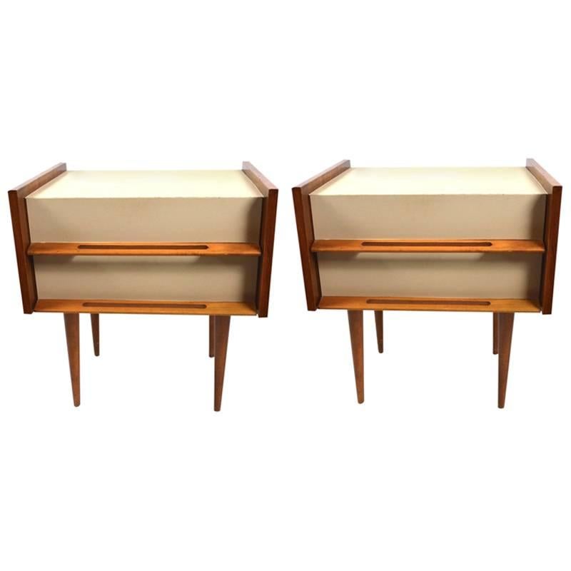 Pair of Edmund Spence Blonde and White Two-Drawer Nightstands