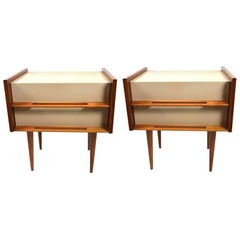 Pair of Edmund Spence Blonde and White Two-Drawer Nightstands