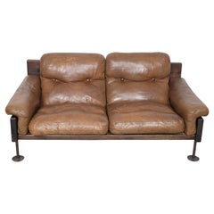 Brown Leather Two-Seat Sofa by Hannu Jyräs, Finland