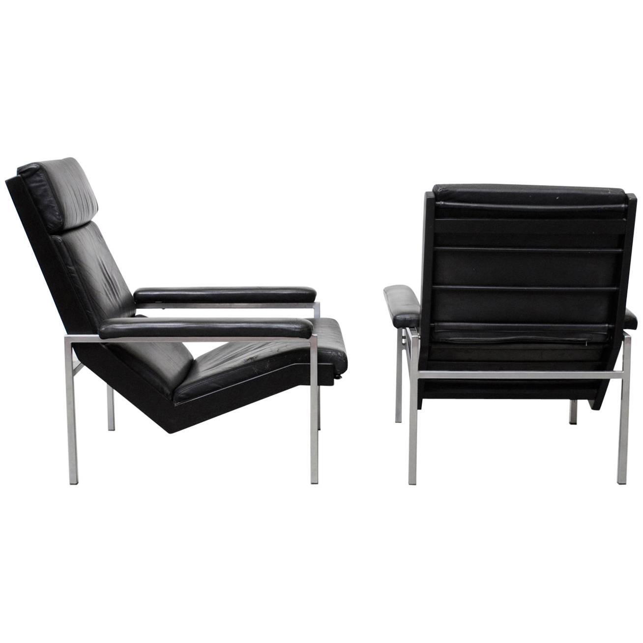 Pair of Black Leather His and Hers Robert Parry Lounge Chairs