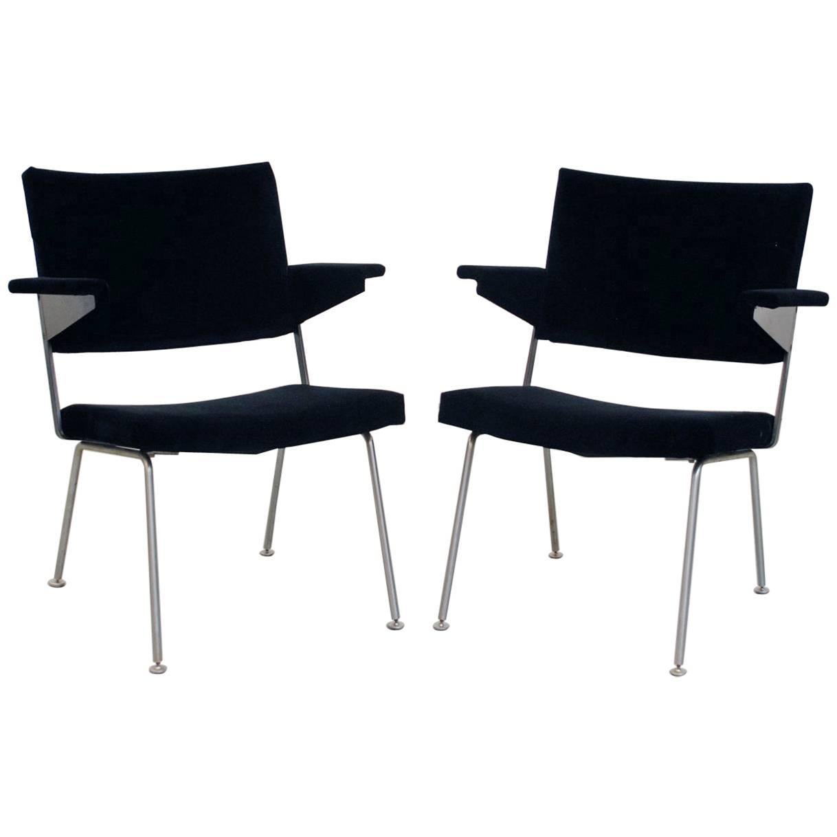Pair of "Model 1445" Black Velvet Gispen Lounge Chairs