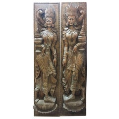 Pair of South East Asian Carved Hardwood Goddess Panels Pair of South East Asian Carved Hardwood Goddess Panels