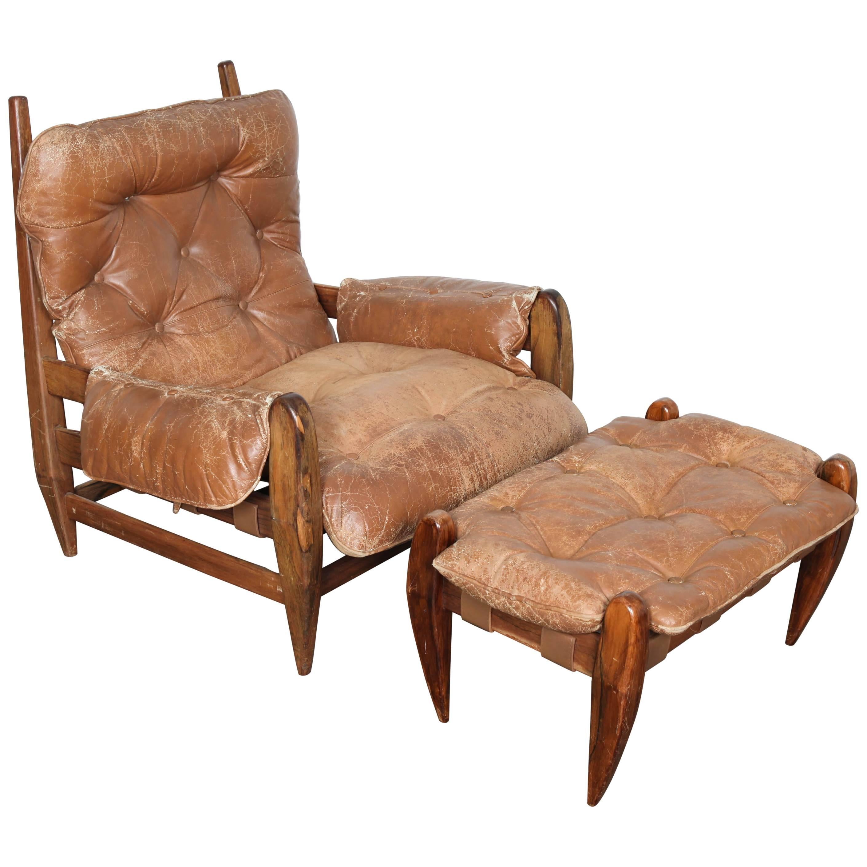 Brazilian Rosewood Lounge Chair and Ottoman by Jean Gillon