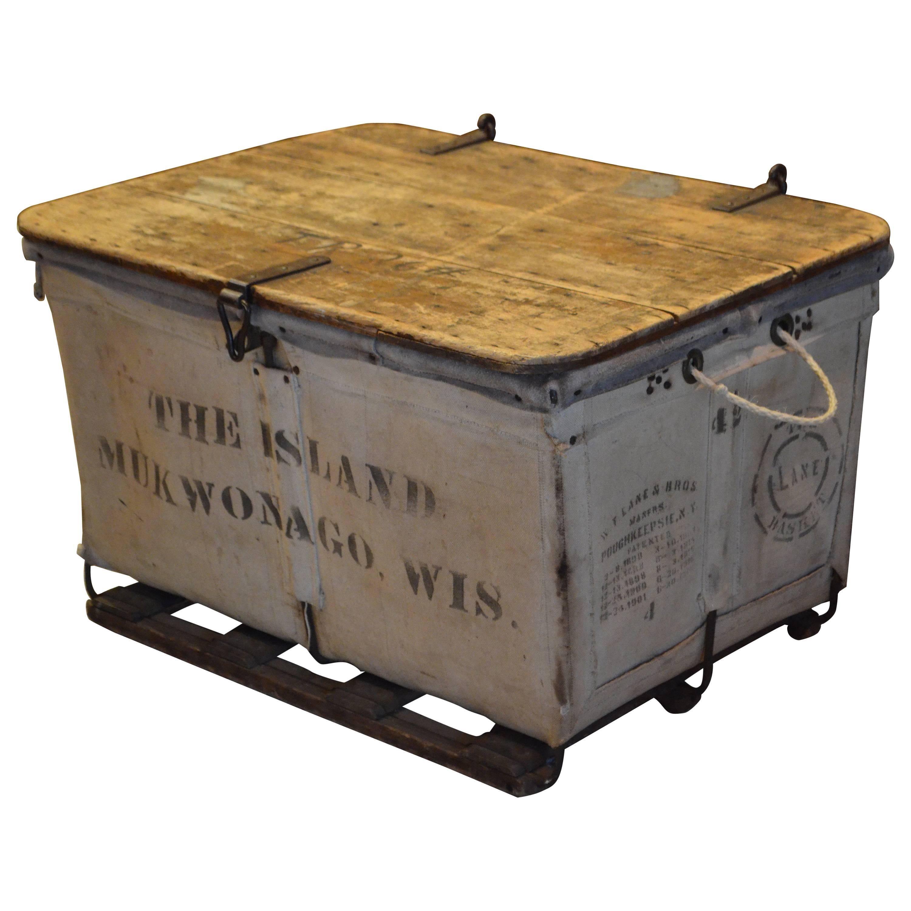 Storage Bin of Canvas with Wood Top, Wood and Steel Frame