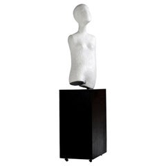 Haunting Nude Abstract Figural Modernist Plaster Sculpture and Pedestal Base