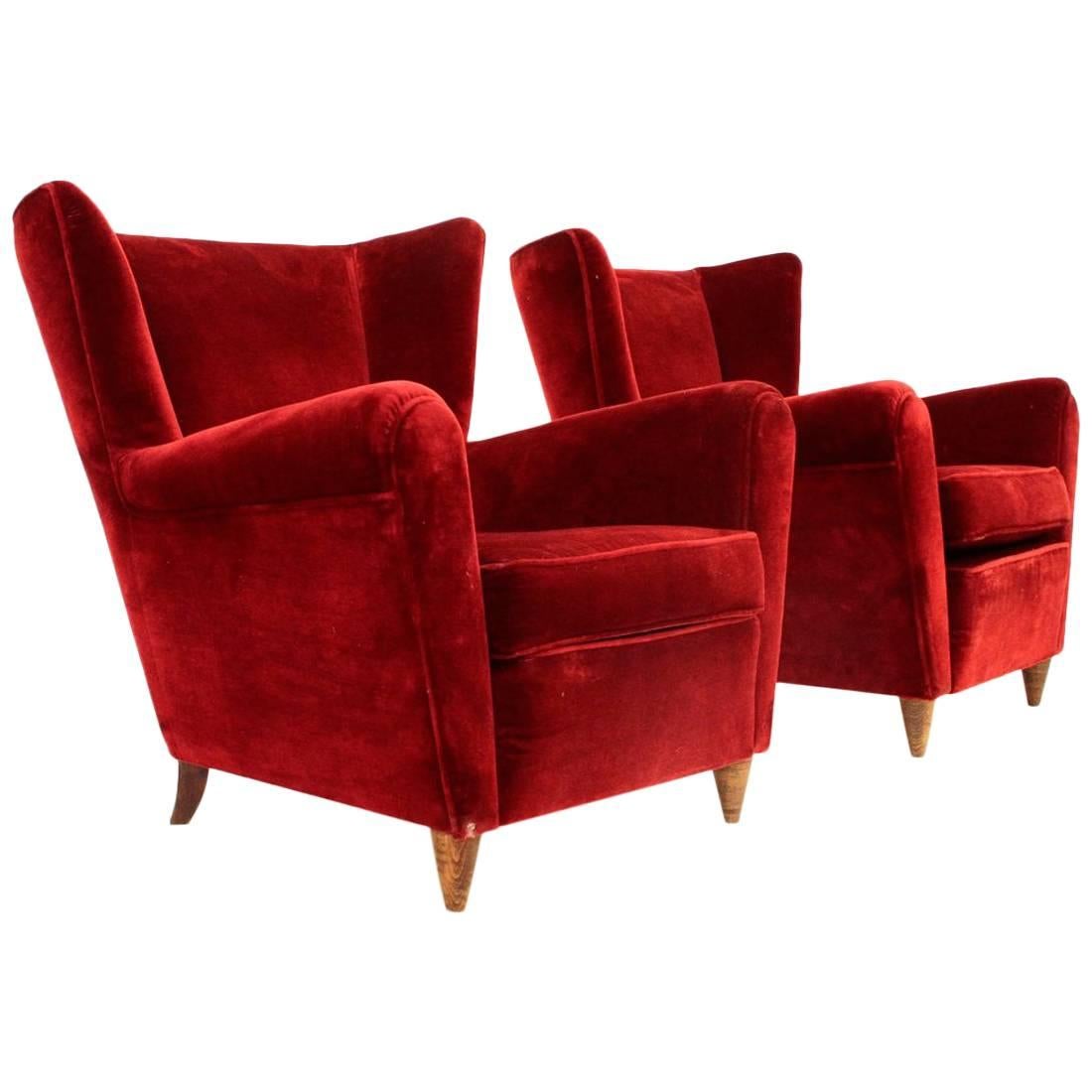 Italian Wingback Velvet Armchairs