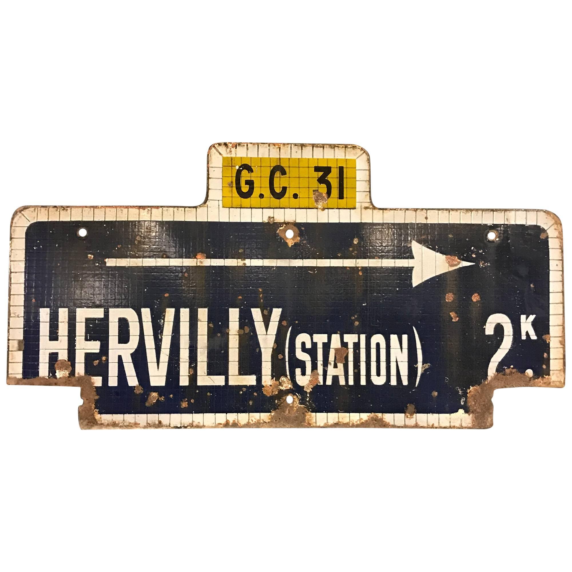 Enamel Sign French Railway Station Hervilly