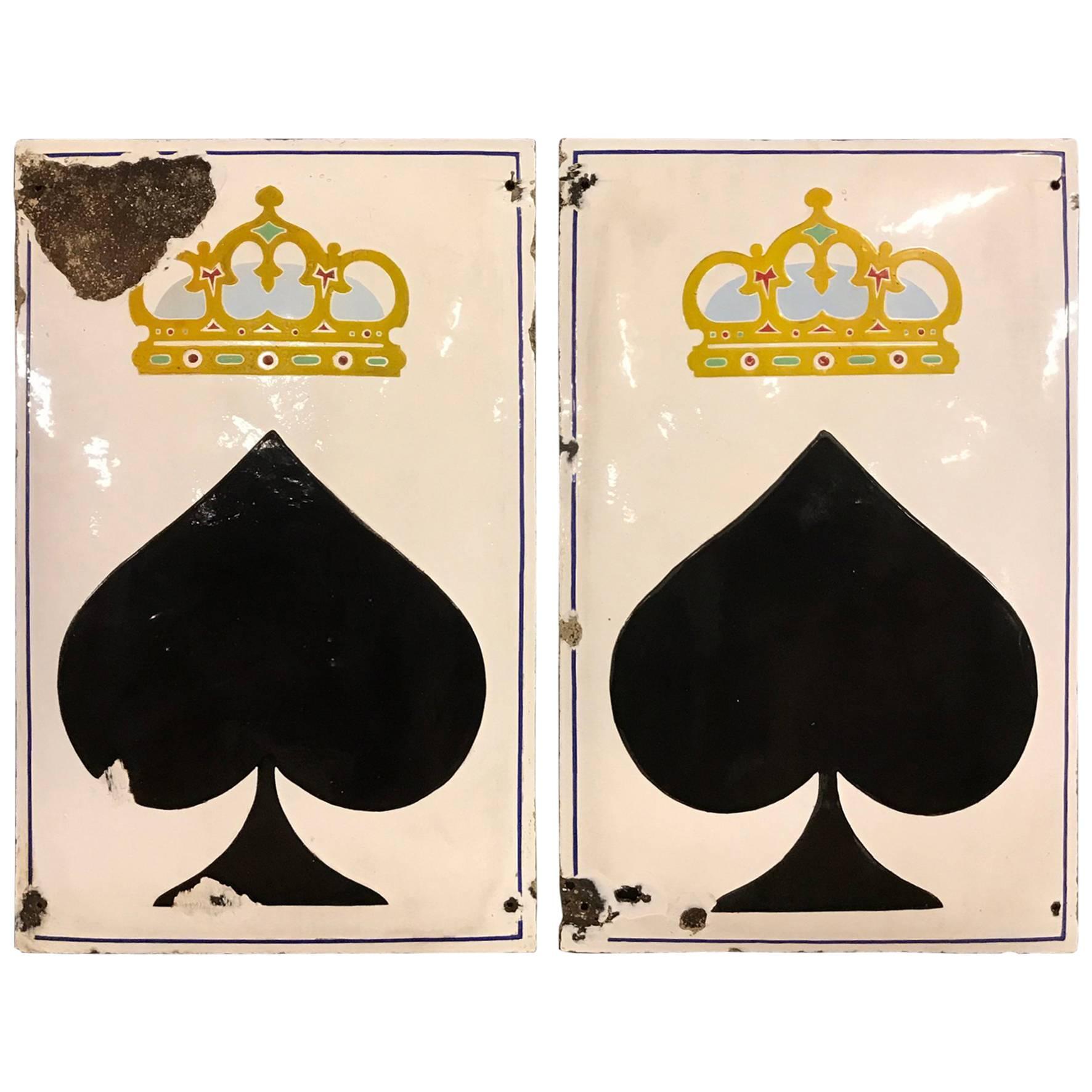 Pair of Big Enamel King of Spades Poker Signs For Sale