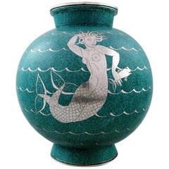 Vintage Wilhelm Kaage, Gustavsberg, Argenta Large Art Deco Spherical Ceramic Vase