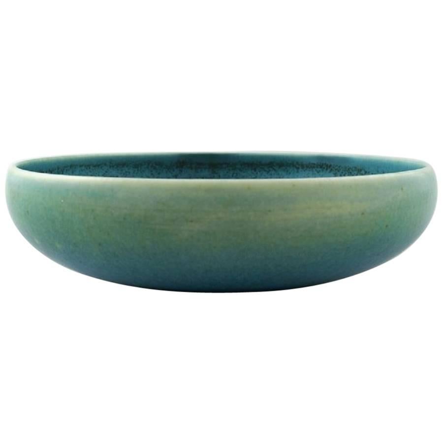 Early Saxbo Ceramic Bowl in Modern Design, Beautiful Glaze in Green Tones