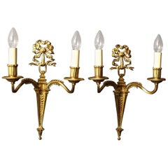 French 19th Century Pair of Gilded Twin Arm Antique Wall Lights