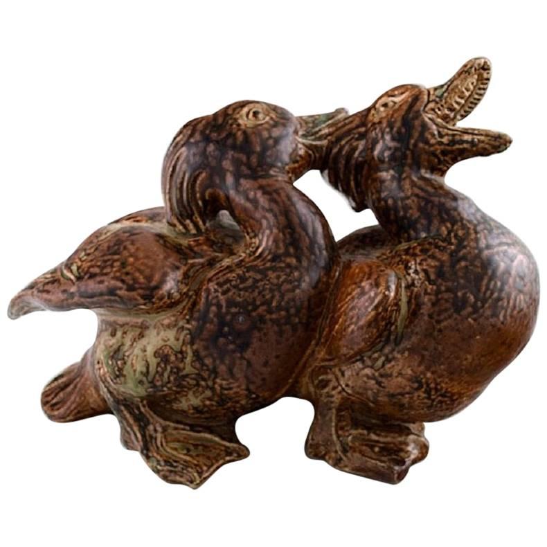 Royal Copenhagen Large Pottery Figure No. 20281, Ducks Designed by Knud Kyhn For Sale