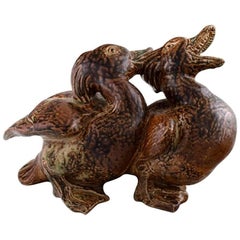 Vintage Royal Copenhagen Large Pottery Figure No. 20281, Ducks Designed by Knud Kyhn