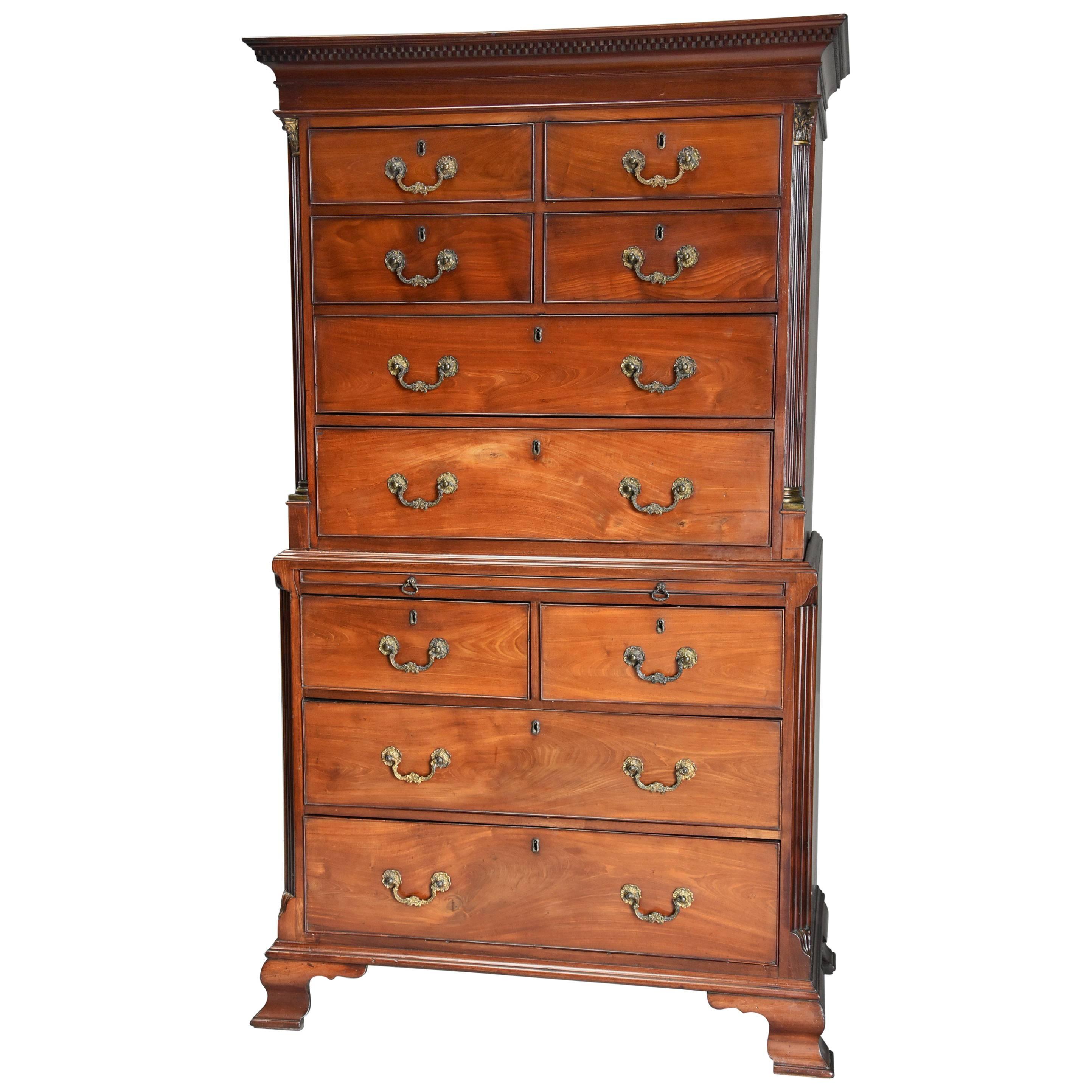 18th Century Mahogany Chest on Chest with Unusual Drawer Configuration For Sale