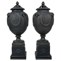 Wedgwood Black Basalt Urns Made in England circa 1820