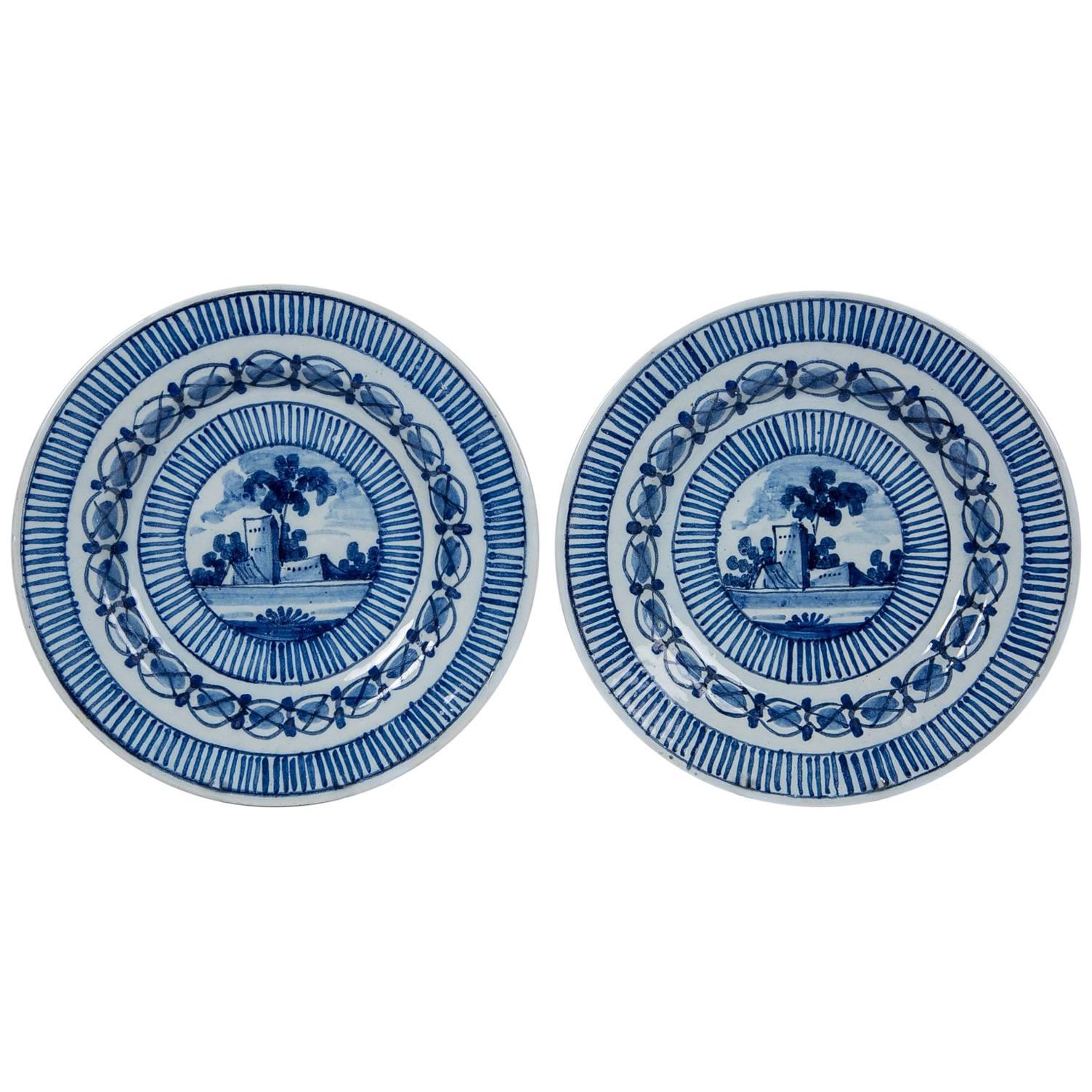 Pair of Blue and White Delft Plates