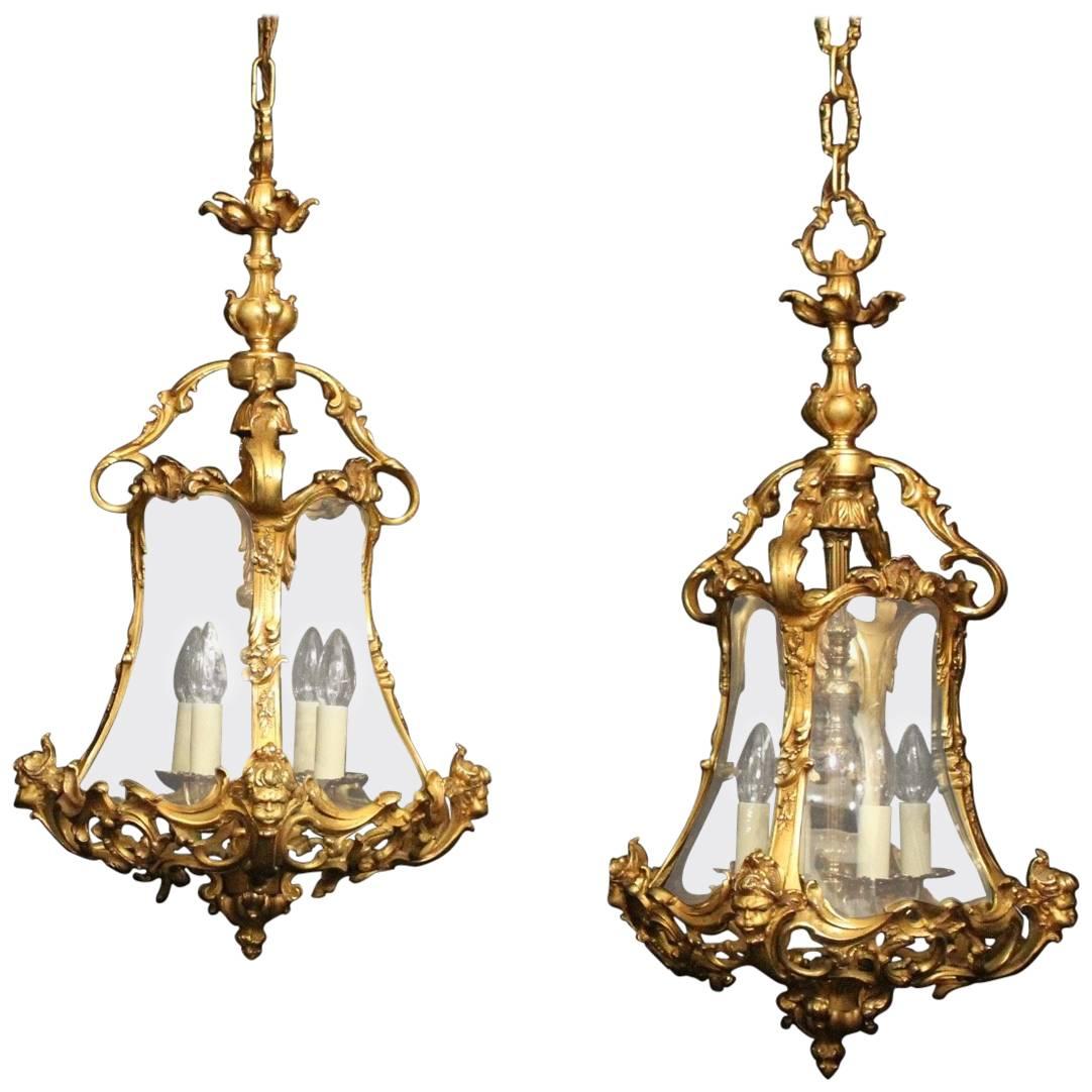 Italian Pair of Four-Light Gilded Bronze Cherub Lanterns