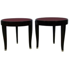 Pair of End or Sofa Tables in Macassar Ebony and Leather