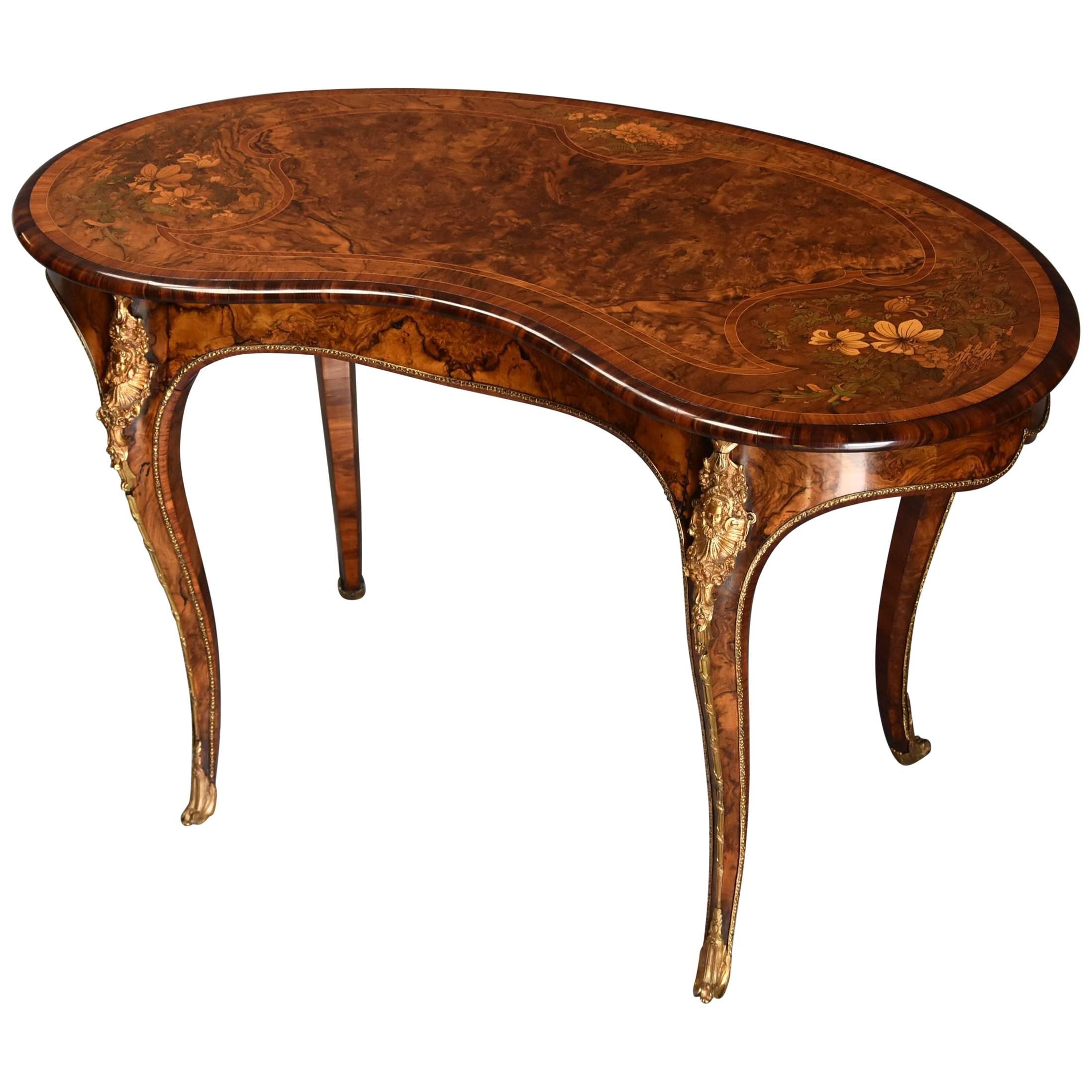 Superb Quality Mid-19th Century Burr Walnut and Marquetry Kidney Shape Table For Sale