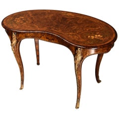 Used Superb Quality Mid-19th Century Burr Walnut and Marquetry Kidney Shape Table