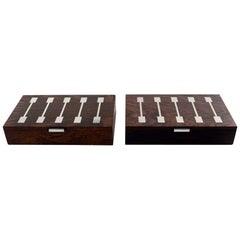 Hans Hansen, Pair of Caskets or Boxes in Rosewood Inlaid with Silver