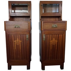 Wonderful Mahogany and Satinwood Inlay Art Nouveau Bedside Cabinets Nightstands