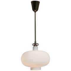 Paavo Tynell K2-19 Opaline Glass and Brass Pendant, Idman, Finland, 1950s 1