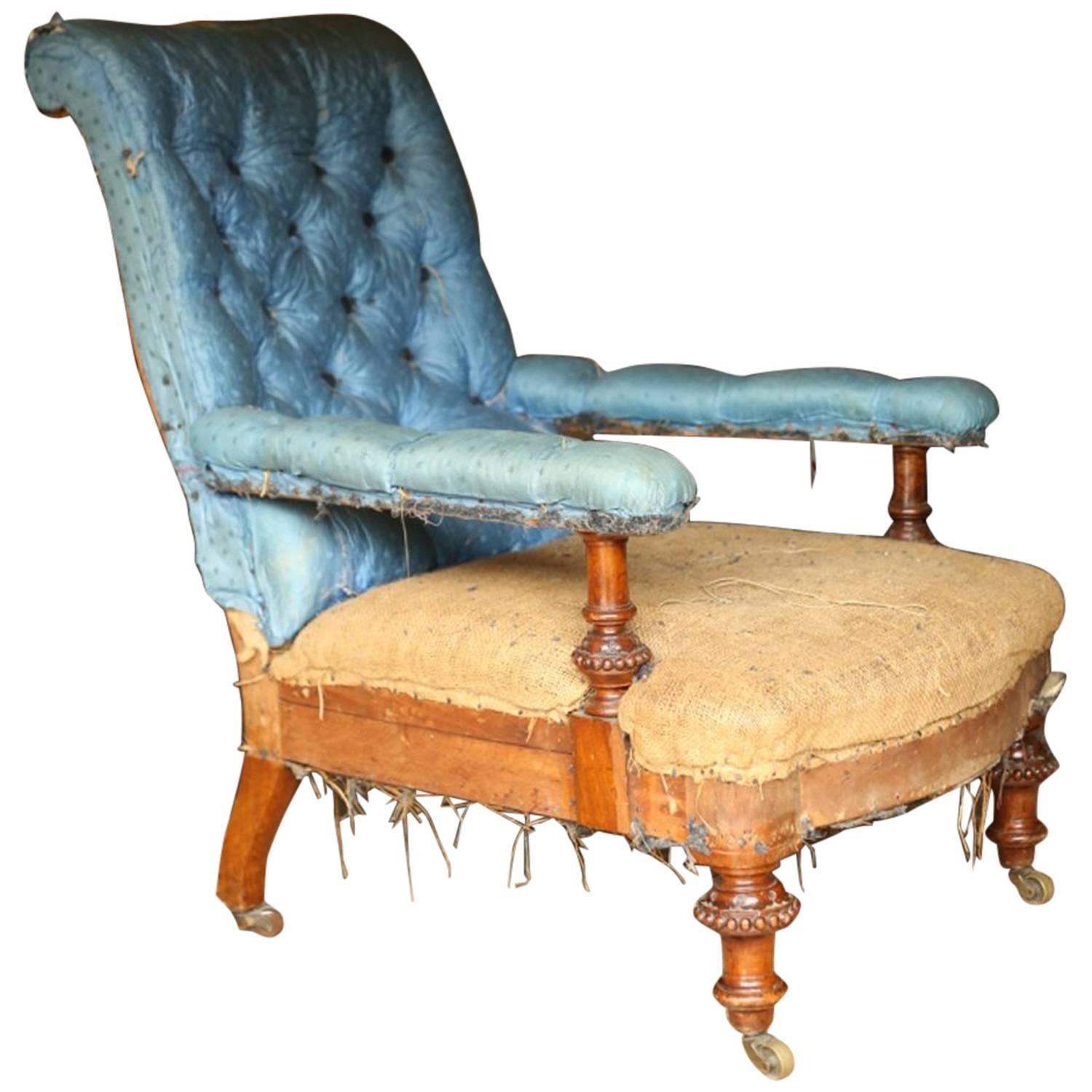 19th Century, Deep Buttoned Back Low Armchair