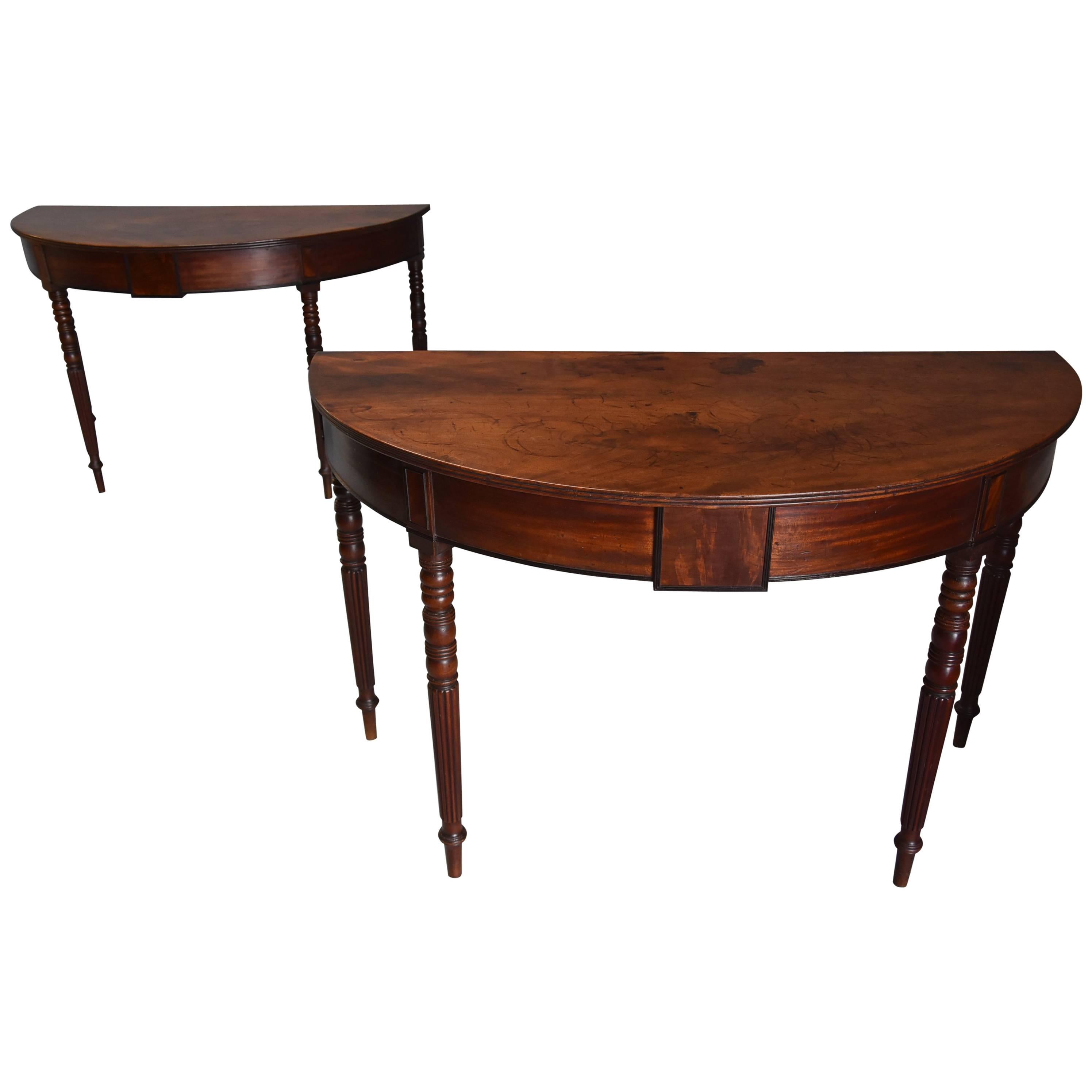Pair of Good Quality Early 19th Century Mahogany Demilune Console Tables