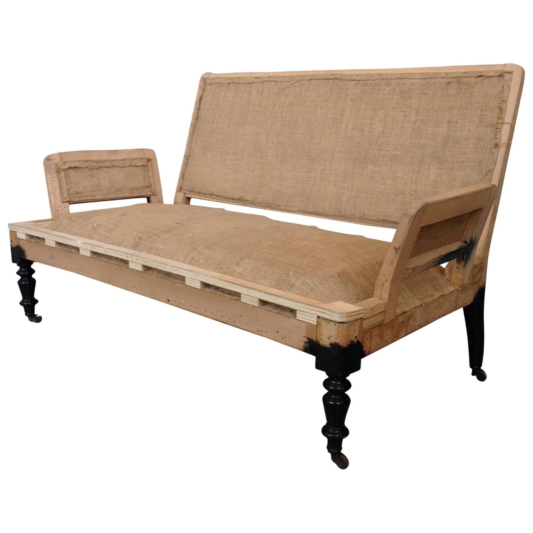 French 19th Century Sofa with Square Arms in Burlap