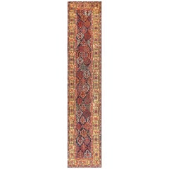 Early Antique Tribal Kurdish Shrub Design Runner Rug