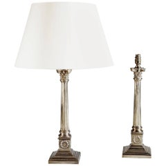 Pair of Silver Column Lamps
