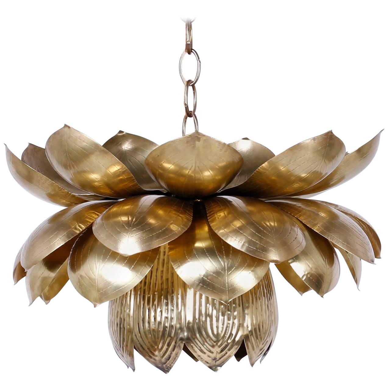 Rare Larger Size Mid-Century Brass Lotus Pendant or Light Fixture