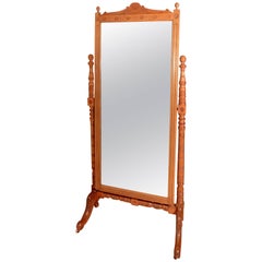 Antique Arts & Crafts Carved Ash Cheval Mirror