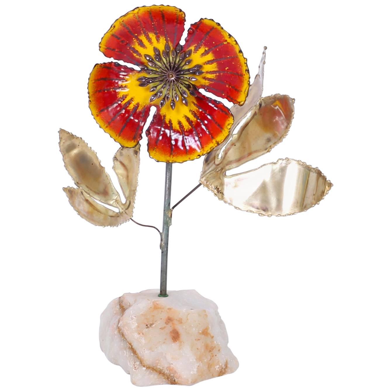 Mid-Century Modern Brass and Geode Flower Sculpture