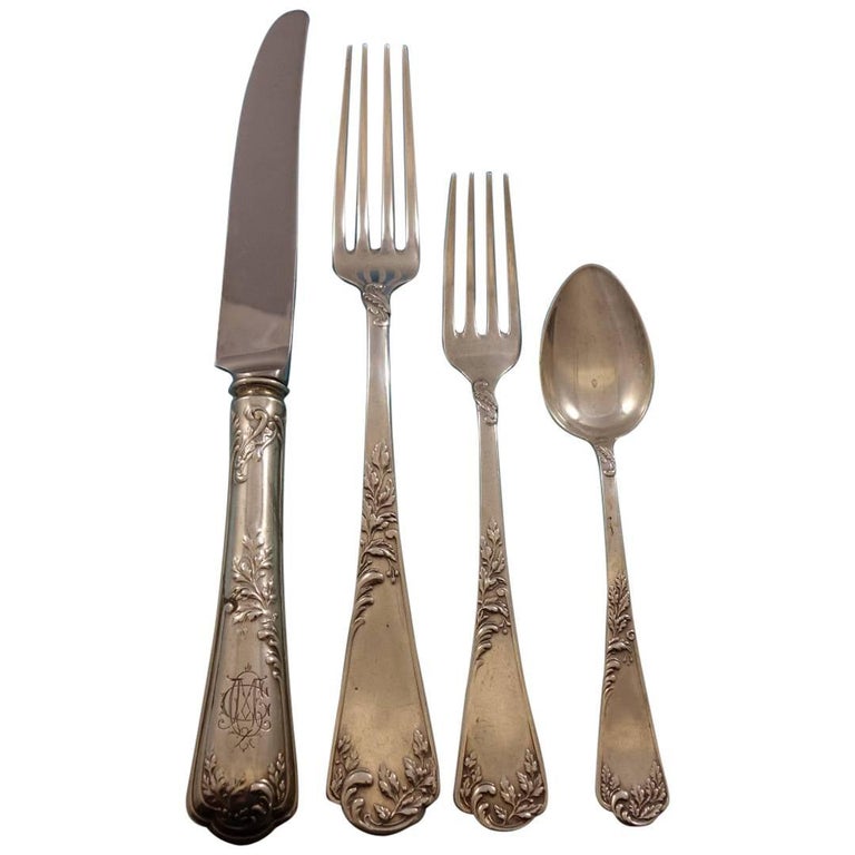 German 800 Silver Cutlery Set Service Art Nouveau Dinner Size 42 Pieces