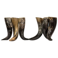 Midcentury Buffalo Horns with Silver Vases