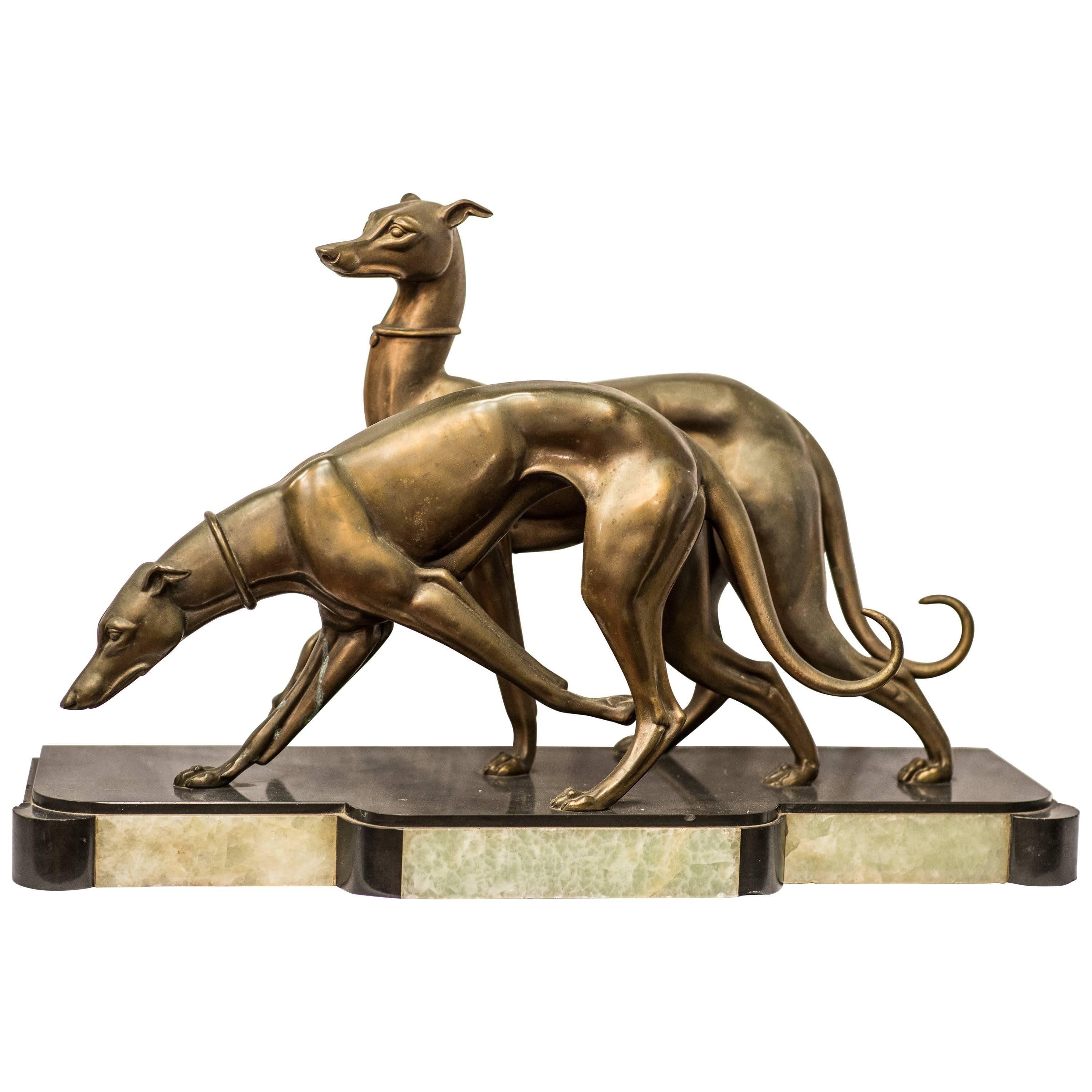  Art Deco  Sculpture " Greyhounds"  by Irenee Rochard . Signed . 