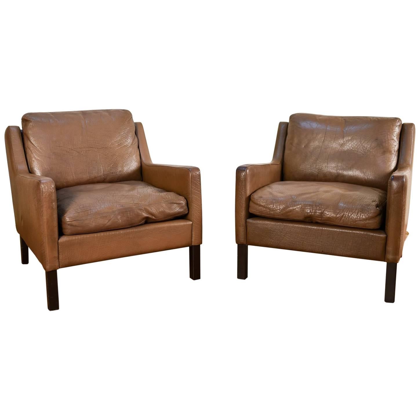 Pair of Børge Mogensen Style Leather Easy Chairs