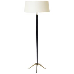 Italian Black Iron Floor Lamp with Brass Detail, circa 1950