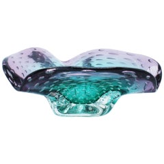 Green and Purple Murano Glass Bowl with Gold Bubble Inclusions, circa 1960