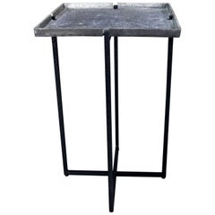 Used Michael Aram Square Side Table Black Iron and Silvered Bronze with Removable Top