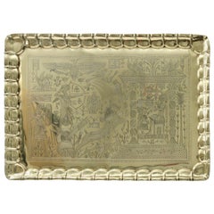 1920s, Art Deco Egyptian-Revival, Rectangular Brass Tray