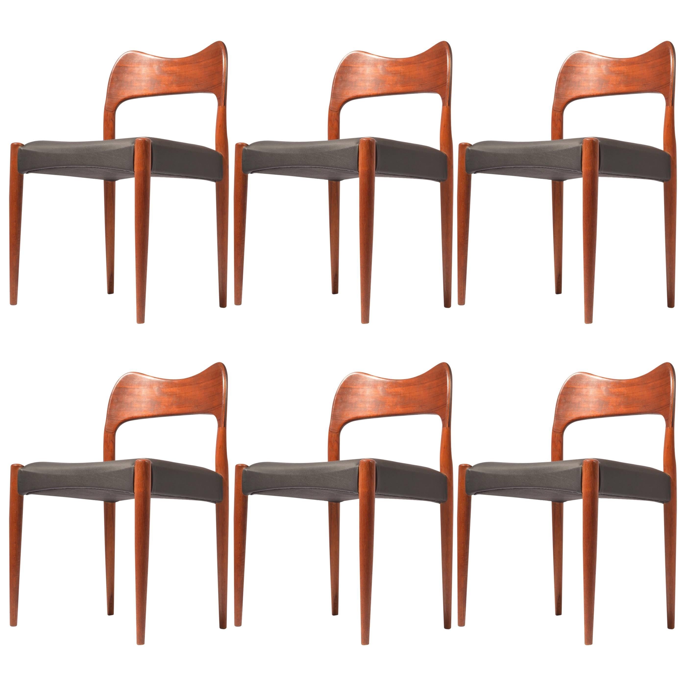 Six Arne Hovmand Olsen Danish Teak Dining Room Chairs