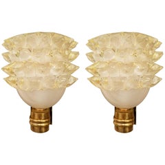Pair of Two-Toned Gold Murano Italian Mid-Century Sconces with Brass Mounts 8
