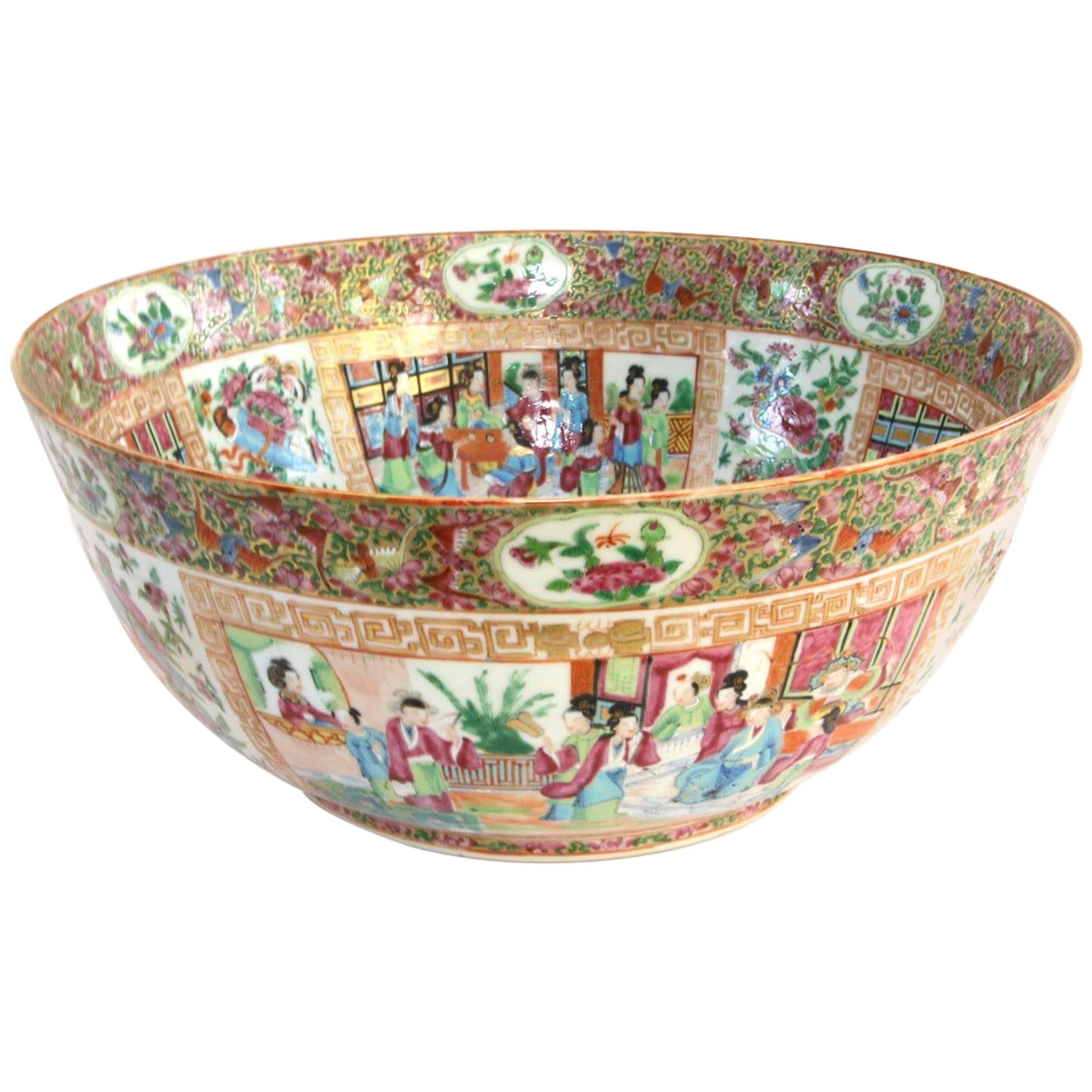 19th Century Chinese Export Rose Mandarin Punch Bowl