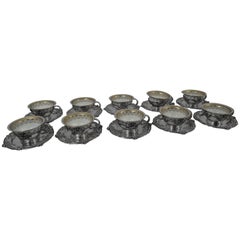 Set of Ten Antique Art Nouveau Tiffany Coffee Holders-Saucers with Lenox Liners