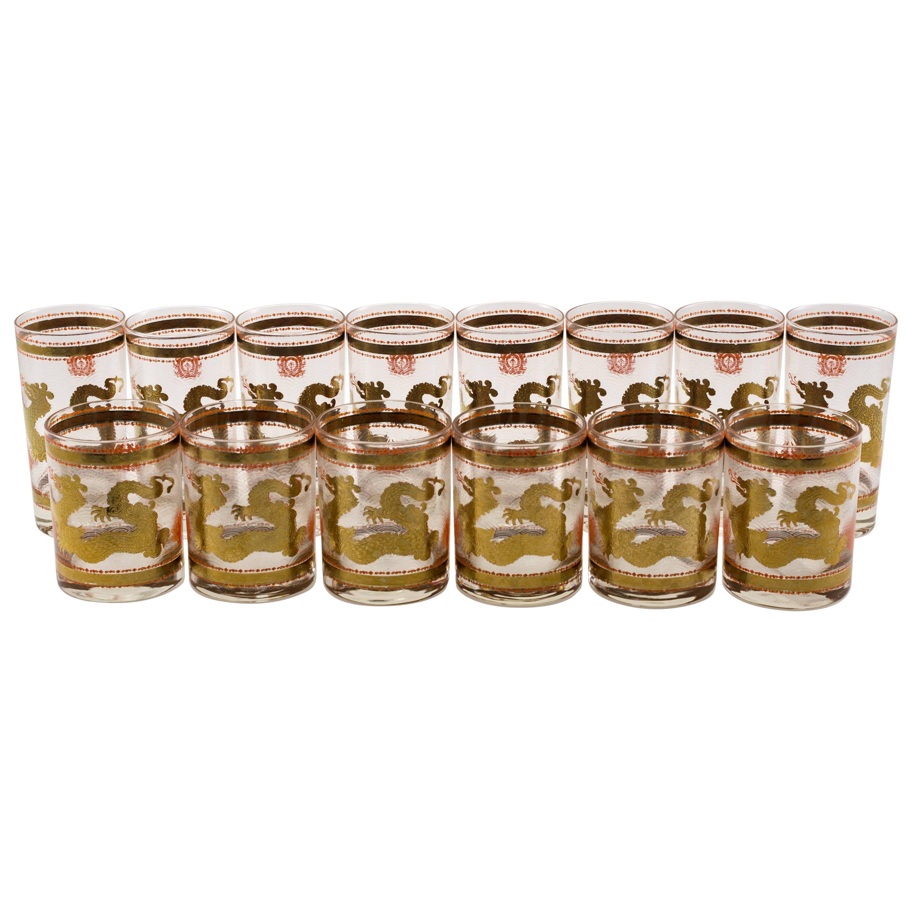 Set of 14 Golden Dragon Design Vintage Barware by Cera at 1stDibs