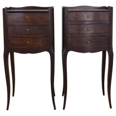Pair of French Antique Oak Cabriole Leg Nightstands